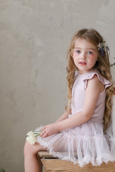 FLO41｜(75-140) 荷葉袖薄紗洋裝1