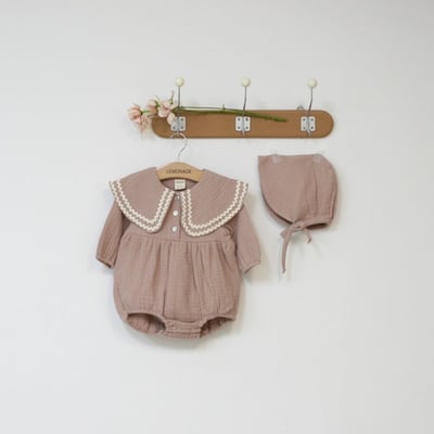 LEMONADE35｜(55cm-85cm) 2色滾邊大翻領包屁衣含帽子22