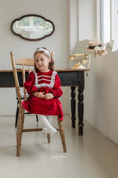 M-KIDS37｜(65-115cm) 2色法式絨面蕾絲洋裝17