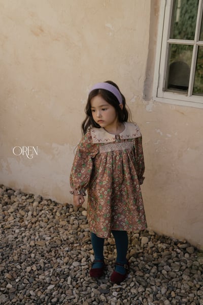 OREN07｜(85-120cm) 方領碎花燈心絨洋裝11