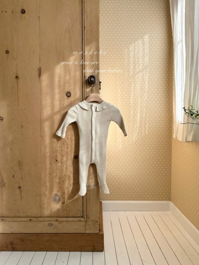 MONBEBE09｜(0m-6m) 摺邊坑條連身衣8