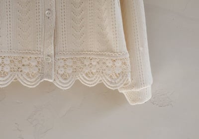 FLO54｜(75-140) 2色針織蕾絲滾邊開襟外套23