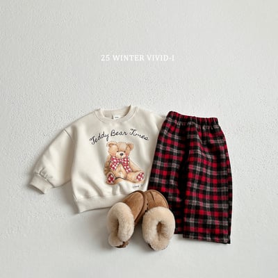 vivid101｜(78cm-125cm) 泰迪熊印花格紋套裝4