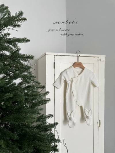 MONBEBE15｜(0m-6m) 新生兒綁帶排扣連身衣2
