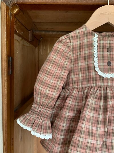 JE624｜(73cm-100cm) 復古格紋喇叭袖包屁衣9