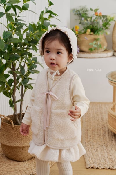 bebe nine37 (65cm-115cm) 2色蕾絲邊口袋刷毛背心3