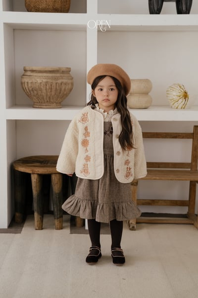 OREN42｜(85-120cm) 復古花卉刺繡羊羔絨外套10