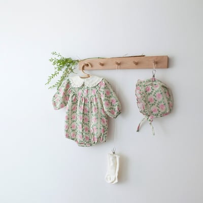 LEMONADE25｜(55cm-85cm) 2色玫瑰碎花包屁衣含帽子8