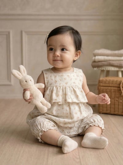 Mon petit03｜(66-90cm) 玫瑰碎花荷葉邊包屁衣8