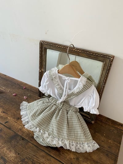 Anne Shirley16｜(3m-22m) 1色格紋蕾絲邊吊帶包屁裙9