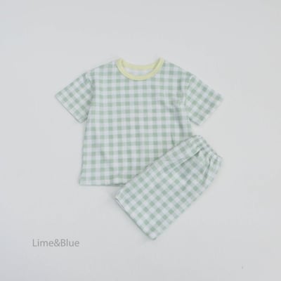 LIME&BLUE32｜(55-118cm MOM-DAD)  格紋親子套裝12