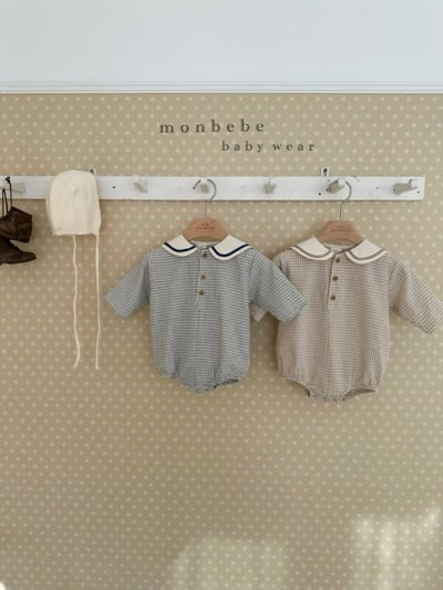 MONBEBE38｜(3m-24m) 格紋水手包屁衣14