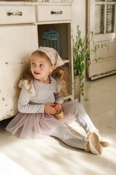 FLO41｜(75-140) 3色蕾絲邊碎花緊身褲3