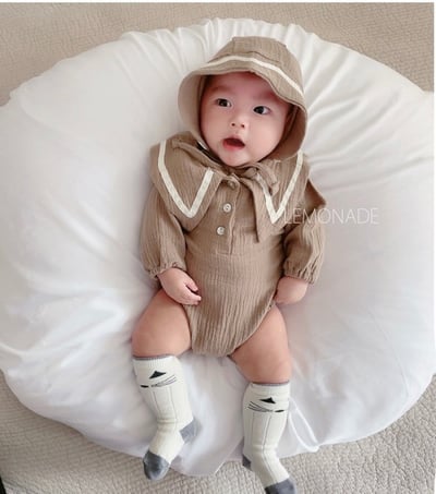 LEMONADE44｜(55cm-85cm) 2色尖翻領包屁衣含帽子7