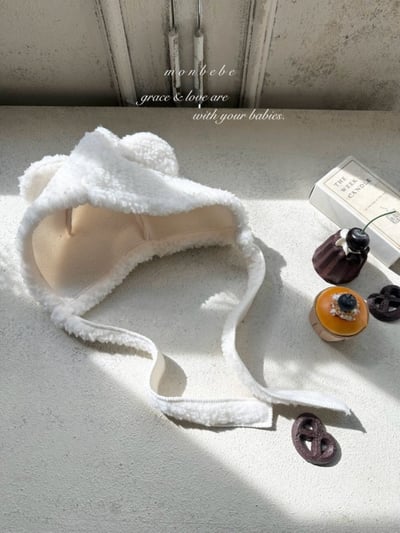 MONBEBE26｜(3m-24m) 刷毛小熊綁帶帽2