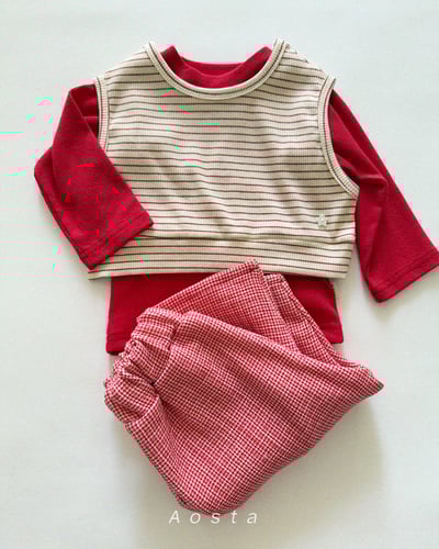 AOSTA38｜(6m-5y) 細格紋直筒長褲5