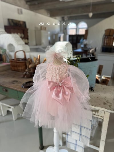 Marron56｜(1y-6y) 絲帶薄紗澎澎洋裝7