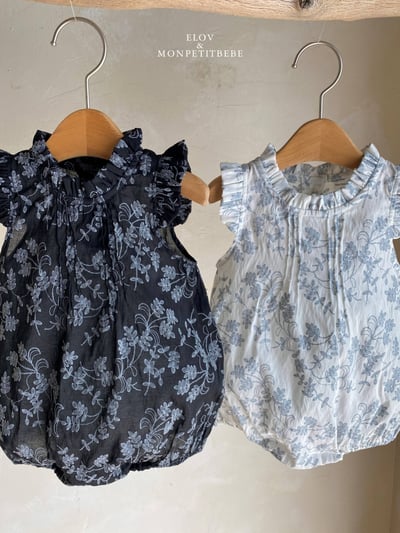 Mon petit02｜(66-90cm) 摺線墨花包屁衣4