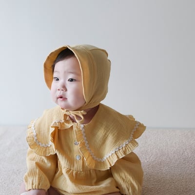 LEMONADE14｜(55cm-85cm) 2色波浪邊大翻領包屁衣含帽子12