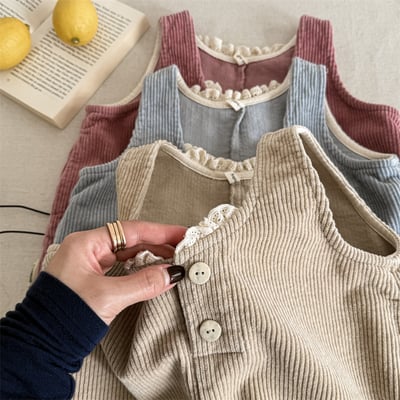 (80-130cm) 燈心絨小蕾絲五分連身褲9