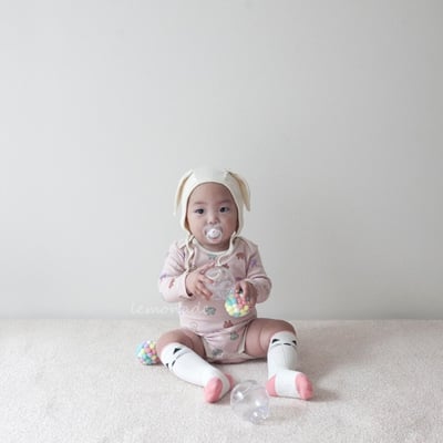 LEMONADE23｜(55cm-85cm) 2色彩繪小兔包屁衣含帽子13