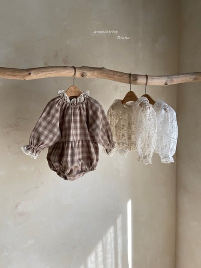 Anne Shirley15｜(3m-22m) 1色格紋蕾絲縮口包屁衣2