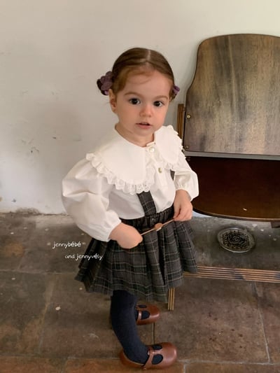 JE562｜(73-100cm) 蕾絲大翻領襯衫/格紋(可拆)吊帶包屁裙6