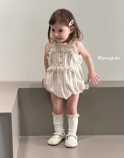 JE691｜(66-90cm)  蕾絲花邊條紋無袖包屁衣10