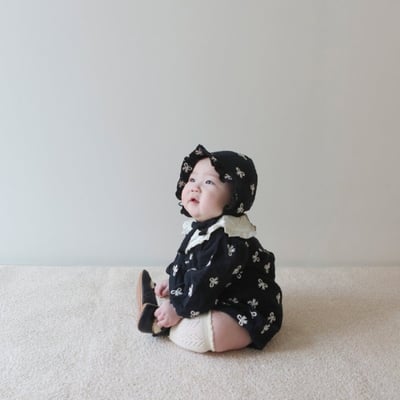 LEMONADE36｜(55cm-85cm) 2色蝴蝶結刺繡包屁衣含帽子6