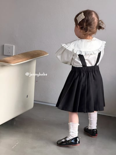 JE723｜(73-100cm) 蕾絲翻領襯衫/百褶吊帶裙4