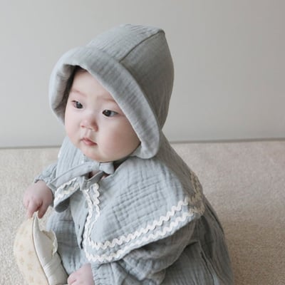 LEMONADE35｜(55cm-85cm) 2色滾邊大翻領包屁衣含帽子7