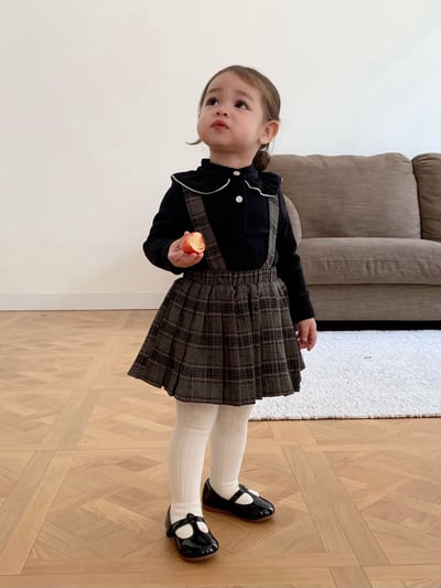 JE562｜(73cm-100cm) 格紋百褶吊帶包屁裙/立領荷葉上衣4