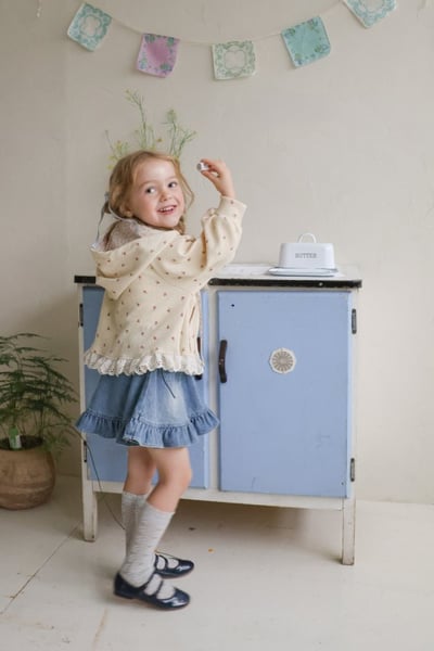 FLO21｜(75-140) 2色愛心荷葉牛仔裙22