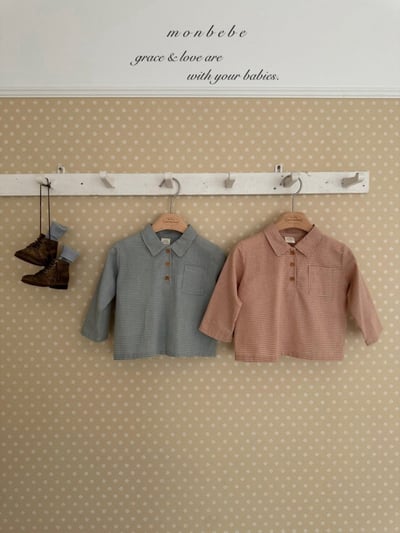 MONBEBE15｜(1y-6y) 細格紋有領襯衫1