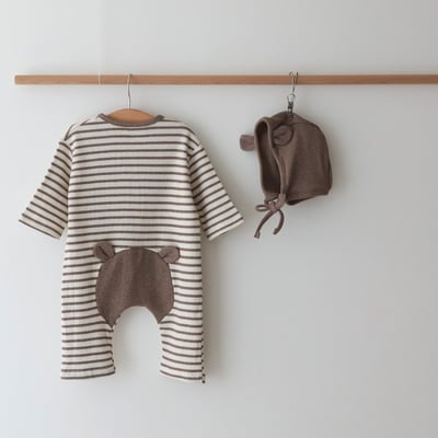 LEMONADE06｜(55cm-85cm) 2色小熊條紋包屁連身衣含帽子9