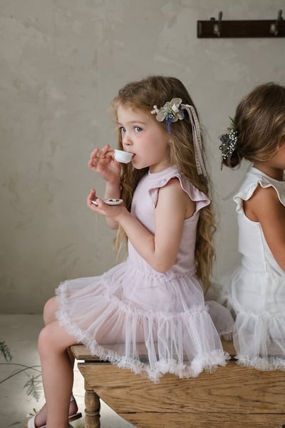 FLO41｜(75-140) 荷葉袖薄紗洋裝3