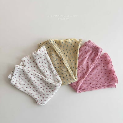 Melikey09｜(75-125cm) 碎花褶皺小喇叭褲1