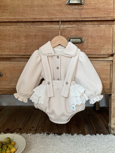 JE606｜(73cm-100cm) 毛呢蕾絲領吊帶包屁套裝8