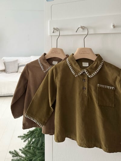 MONBEBE01｜(1y-8y) 冬季縫線滾邊襯衫2