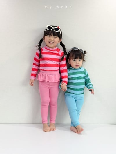 my_bebe06｜(75-105cm) 長袖防曬條紋泳衣10