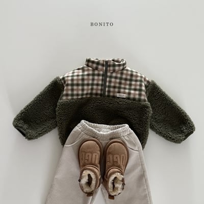 Bonito24｜(75cm-125cm) 格紋半開襟刷毛上衣13