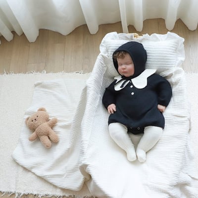 LEMONADE02｜(55cm-85cm) 2色花瓣領包屁衣含帽子17