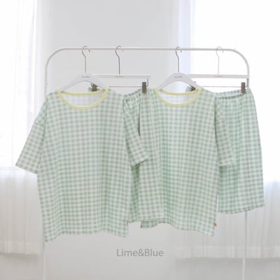 LIME&BLUE32｜(55-118cm MOM-DAD)  格紋親子套裝13