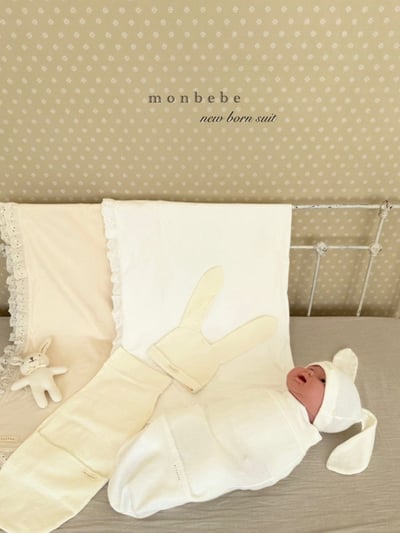 MONBEBE21｜(0m-3m) 小兔安撫包巾含帽子6