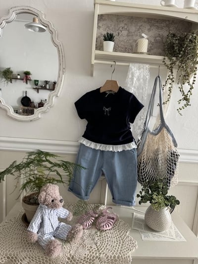 LePetitmot19｜(80-125cm) 蝴蝶結蕾絲上衣6