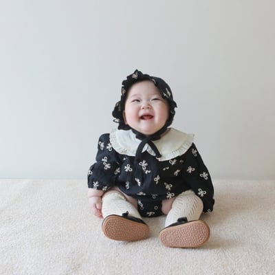 LEMONADE36｜(55cm-85cm) 2色蝴蝶結刺繡包屁衣含帽子4