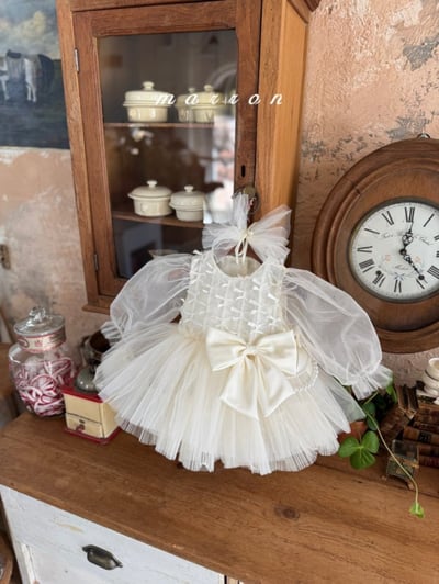 Marron57｜(3m-18m) 絲帶薄紗澎澎洋裝包屁衣14