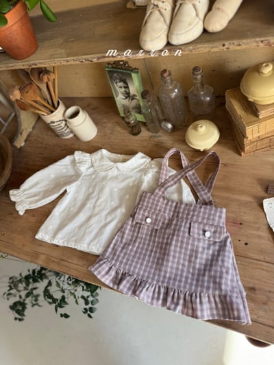 Marron28｜(1y-6y) 格紋吊帶荷葉裙5