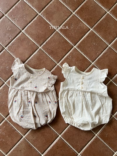 thelala52｜ (0m-18m) 壓花櫻桃格紋無袖包屁衣2