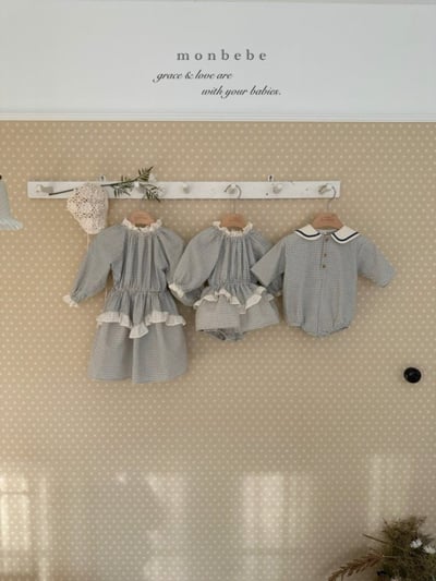 MONBEBE40｜(1y-8y-mom) 格紋蕾絲滾邊洋裝4